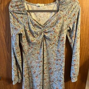 Blue Floral Long Sleeve Dress